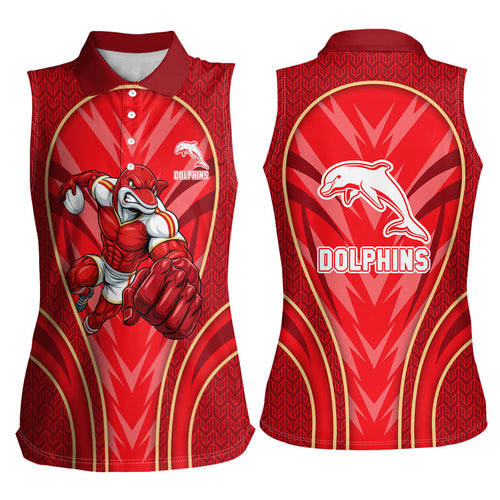 Dolphins Rugby Mascot Women Sleeveless Polo Shirt Australian Rugby Culture - Tribal Inspired Dolphin