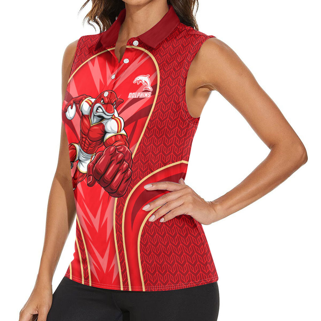 Dolphins Rugby Mascot Women Sleeveless Polo Shirt Australian Rugby Culture - Tribal Inspired Dolphin