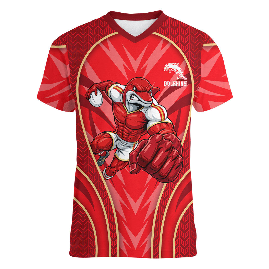Dolphins Rugby Mascot Women V-Neck T-Shirt Australian Rugby Culture - Tribal Inspired Dolphin