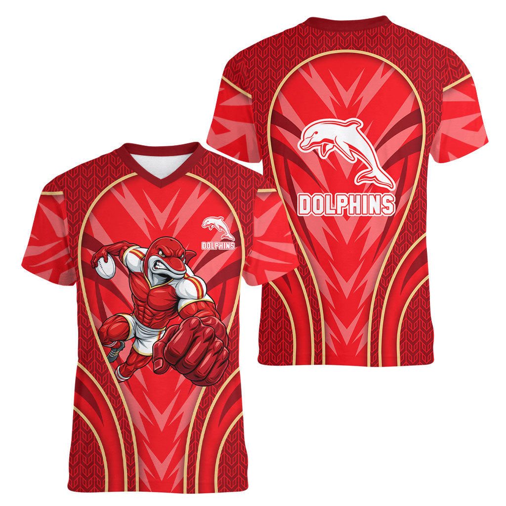 Dolphins Rugby Mascot Women V-Neck T-Shirt Australian Rugby Culture - Tribal Inspired Dolphin