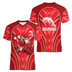 Dolphins Rugby Mascot Women V-Neck T-Shirt Australian Rugby Culture - Tribal Inspired Dolphin