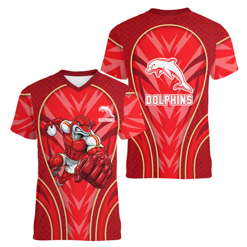 Dolphins Rugby Mascot Women V-Neck T-Shirt Australian Rugby Culture - Tribal Inspired Dolphin