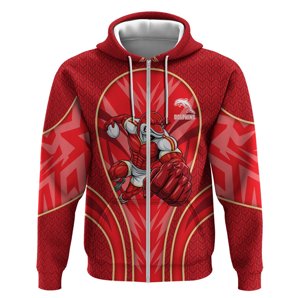 Dolphins Rugby Mascot Zip Hoodie Australian Rugby Culture - Tribal Inspired Dolphin