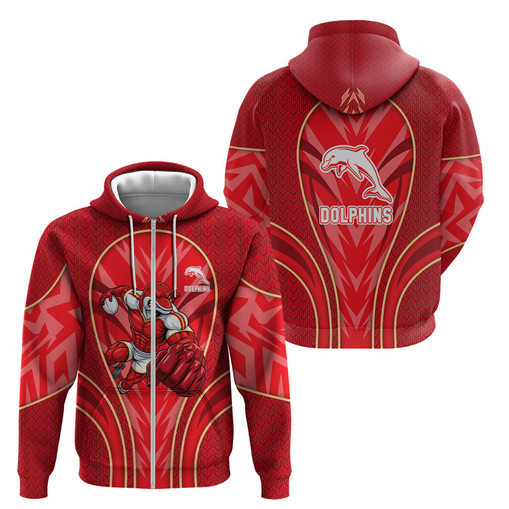 Dolphins Rugby Mascot Zip Hoodie Australian Rugby Culture - Tribal Inspired Dolphin