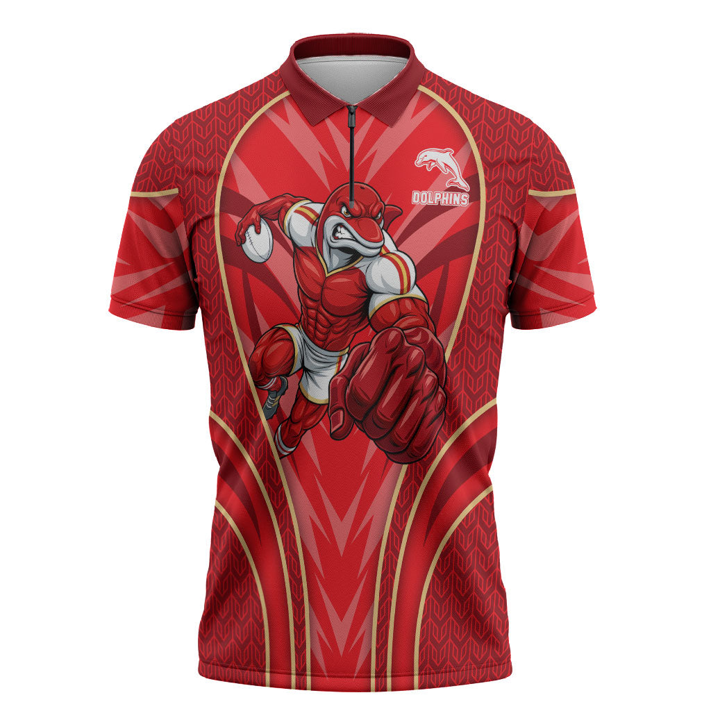 Dolphins Rugby Mascot Zipper Polo Shirt Australian Rugby Culture - Tribal Inspired Dolphin