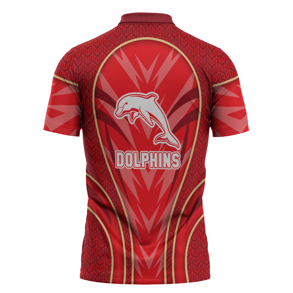 Dolphins Rugby Mascot Zipper Polo Shirt Australian Rugby Culture - Tribal Inspired Dolphin