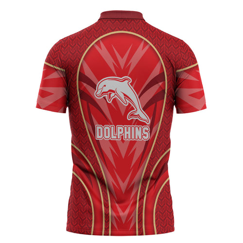 Dolphins Rugby Mascot Zipper Polo Shirt Australian Rugby Culture - Tribal Inspired Dolphin