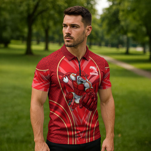 Dolphins Rugby Mascot Zipper Polo Shirt Australian Rugby Culture - Tribal Inspired Dolphin