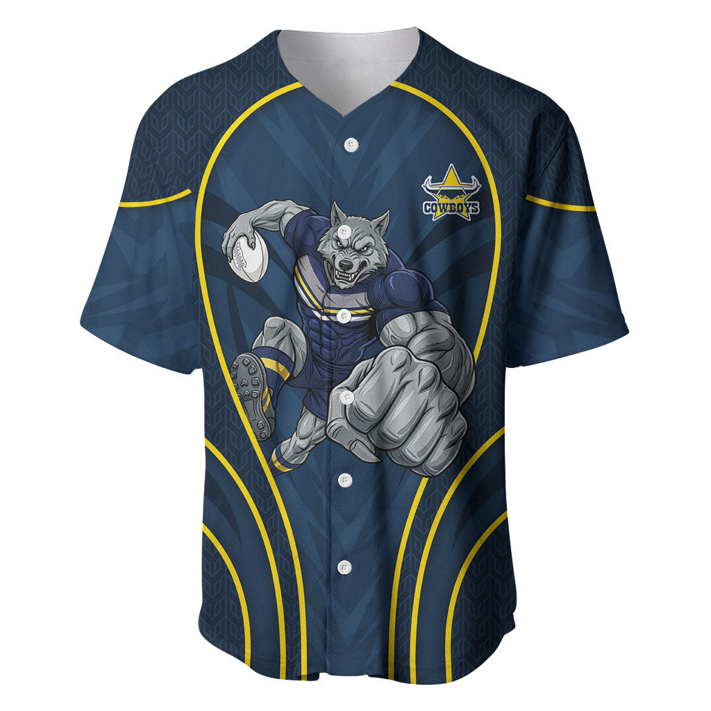 North Queensland Cowboys Rugby Mascot Baseball Jersey Australian Rugby Culture - Tribal Inspired Wolf