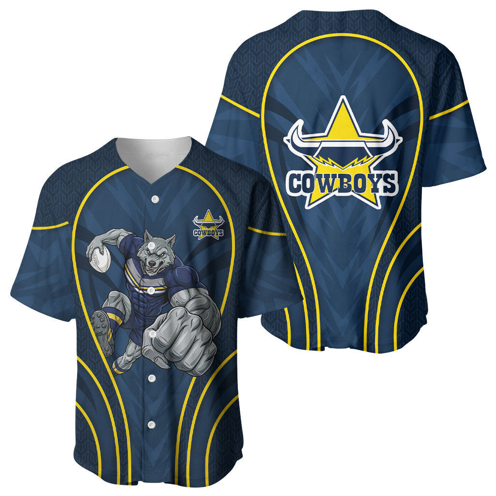 North Queensland Cowboys Rugby Mascot Baseball Jersey Australian Rugby Culture - Tribal Inspired Wolf