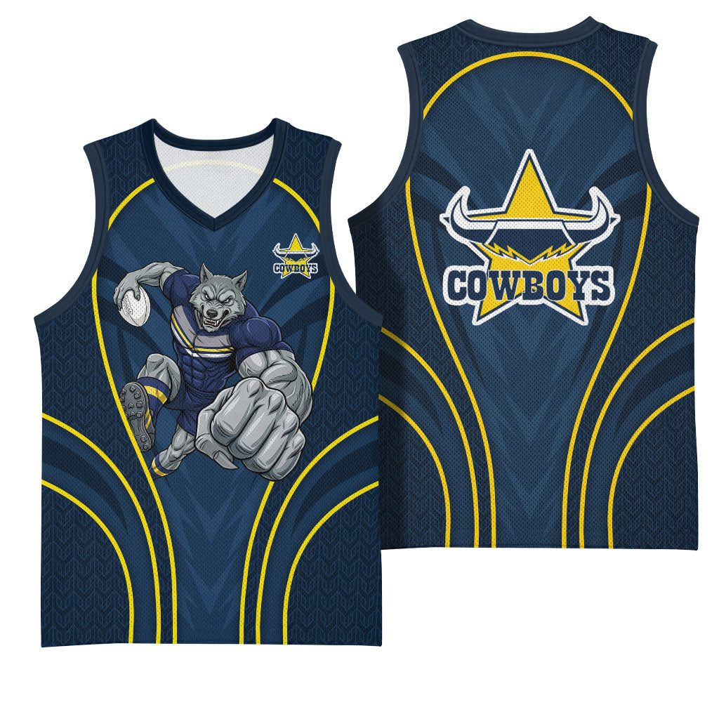 North Queensland Cowboys Rugby Mascot Basketball Jersey Australian Rugby Culture - Tribal Inspired Wolf