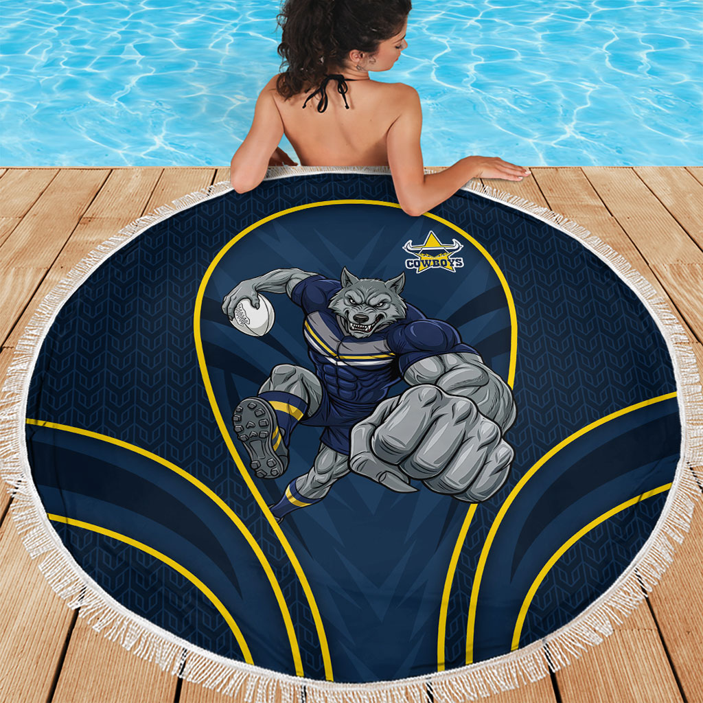 North Queensland Cowboys Rugby Mascot Beach Blanket Australian Rugby Culture - Tribal Inspired Wolf