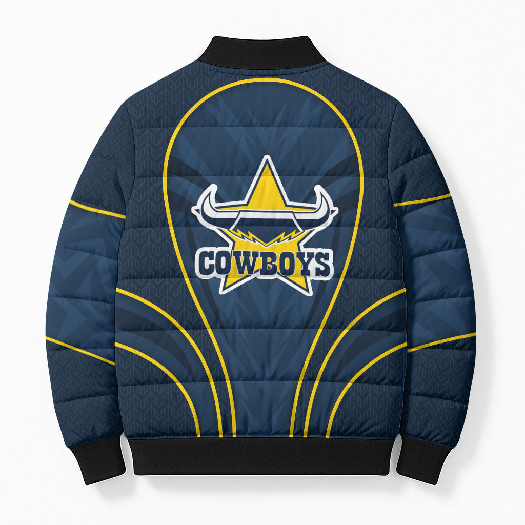 North Queensland Cowboys Rugby Mascot Bomber Puffer Jacket Australian Rugby Culture - Tribal Inspired Wolf