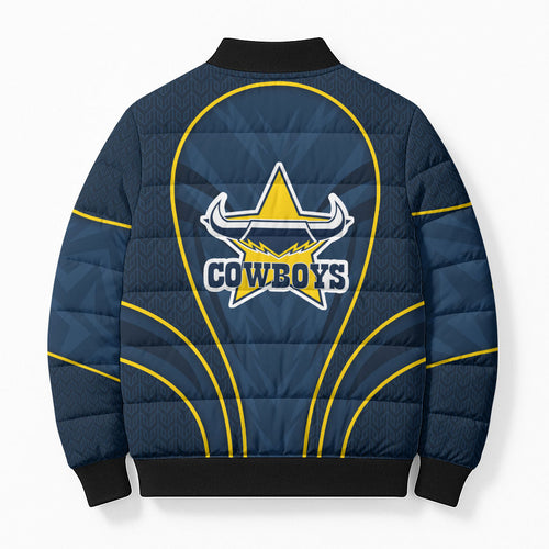 North Queensland Cowboys Rugby Mascot Bomber Puffer Jacket Australian Rugby Culture - Tribal Inspired Wolf