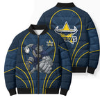 North Queensland Cowboys Rugby Mascot Bomber Puffer Jacket Australian Rugby Culture - Tribal Inspired Wolf