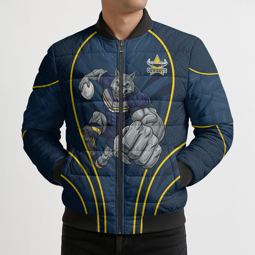 North Queensland Cowboys Rugby Mascot Bomber Puffer Jacket Australian Rugby Culture - Tribal Inspired Wolf