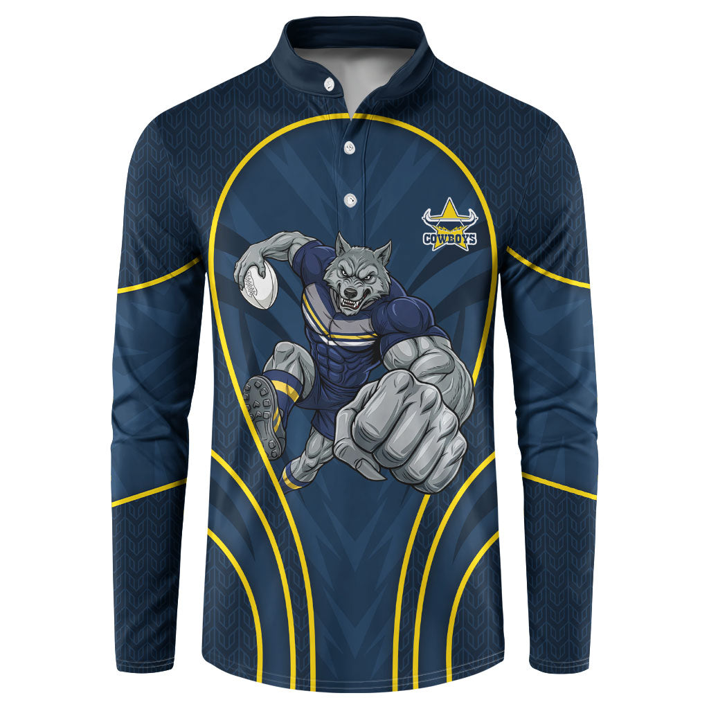 North Queensland Cowboys Rugby Mascot Button Sweatshirt Australian Rugby Culture - Tribal Inspired Wolf