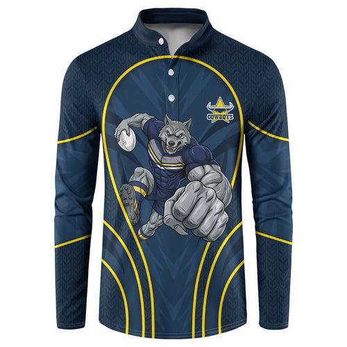 North Queensland Cowboys Rugby Mascot Button Sweatshirt Australian Rugby Culture - Tribal Inspired Wolf