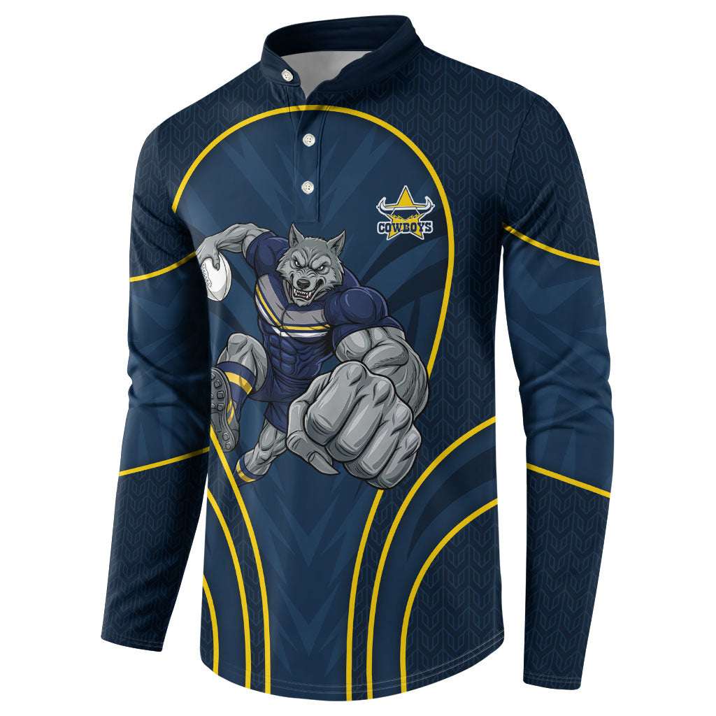 North Queensland Cowboys Rugby Mascot Button Sweatshirt Australian Rugby Culture - Tribal Inspired Wolf