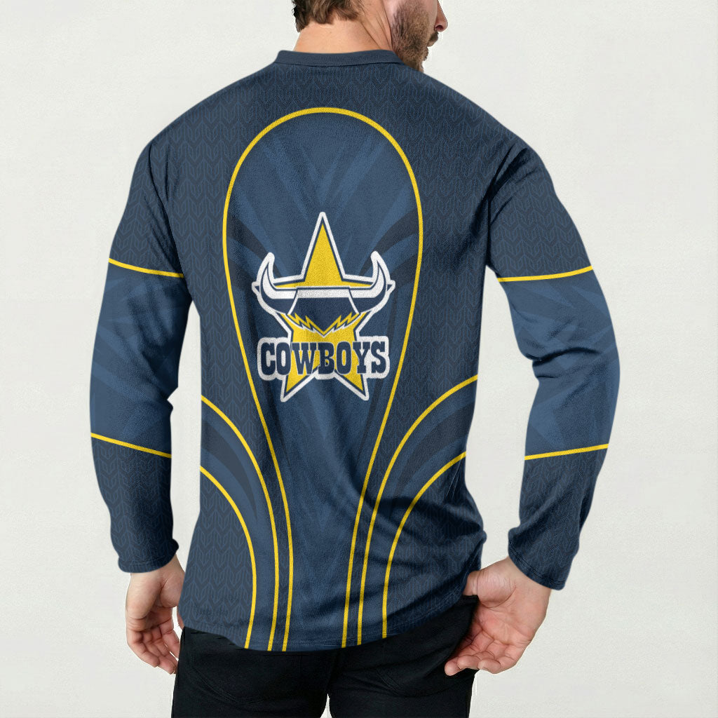 North Queensland Cowboys Rugby Mascot Button Sweatshirt Australian Rugby Culture - Tribal Inspired Wolf