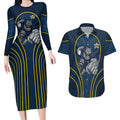 North Queensland Cowboys Rugby Mascot Couples Matching Long Sleeve Bodycon Dress and Hawaiian Shirt Australian Rugby Culture - Tribal Inspired Wolf