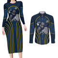 North Queensland Cowboys Rugby Mascot Couples Matching Long Sleeve Bodycon Dress and Long Sleeve Button Shirt Australian Rugby Culture - Tribal Inspired Wolf