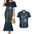 North Queensland Cowboys Rugby Mascot Couples Matching Mermaid Dress and Hawaiian Shirt Australian Rugby Culture - Tribal Inspired Wolf