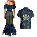 North Queensland Cowboys Rugby Mascot Couples Matching Mermaid Dress and Hawaiian Shirt Australian Rugby Culture - Tribal Inspired Wolf