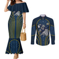 North Queensland Cowboys Rugby Mascot Couples Matching Mermaid Dress and Long Sleeve Button Shirt Australian Rugby Culture - Tribal Inspired Wolf