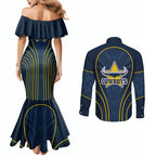 North Queensland Cowboys Rugby Mascot Couples Matching Mermaid Dress and Long Sleeve Button Shirt Australian Rugby Culture - Tribal Inspired Wolf