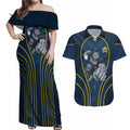 North Queensland Cowboys Rugby Mascot Couples Matching Off Shoulder Maxi Dress and Hawaiian Shirt Australian Rugby Culture - Tribal Inspired Wolf