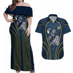 North Queensland Cowboys Rugby Mascot Couples Matching Off Shoulder Maxi Dress and Hawaiian Shirt Australian Rugby Culture - Tribal Inspired Wolf