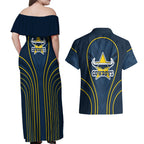 North Queensland Cowboys Rugby Mascot Couples Matching Off Shoulder Maxi Dress and Hawaiian Shirt Australian Rugby Culture - Tribal Inspired Wolf
