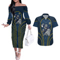 North Queensland Cowboys Rugby Mascot Couples Matching Off The Shoulder Long Sleeve Dress and Hawaiian Shirt Australian Rugby Culture - Tribal Inspired Wolf