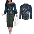 North Queensland Cowboys Rugby Mascot Couples Matching Off The Shoulder Long Sleeve Dress and Long Sleeve Button Shirt Australian Rugby Culture - Tribal Inspired Wolf