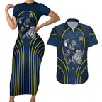 North Queensland Cowboys Rugby Mascot Couples Matching Short Sleeve Bodycon Dress and Hawaiian Shirt Australian Rugby Culture - Tribal Inspired Wolf