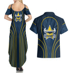 North Queensland Cowboys Rugby Mascot Couples Matching Summer Maxi Dress and Hawaiian Shirt Australian Rugby Culture - Tribal Inspired Wolf