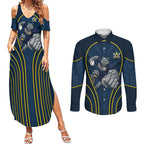 North Queensland Cowboys Rugby Mascot Couples Matching Summer Maxi Dress and Long Sleeve Button Shirt Australian Rugby Culture - Tribal Inspired Wolf
