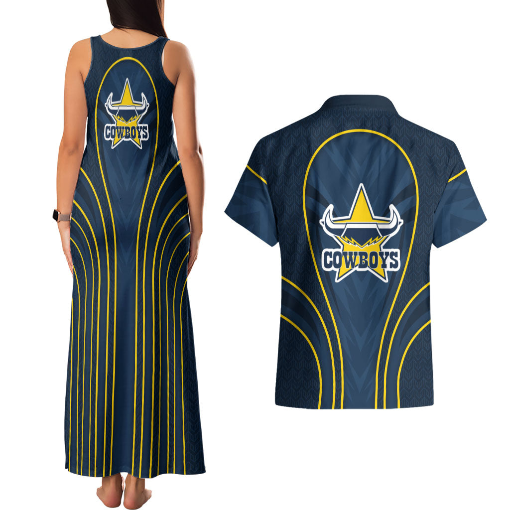 North Queensland Cowboys Rugby Mascot Couples Matching Tank Maxi Dress and Hawaiian Shirt Australian Rugby Culture - Tribal Inspired Wolf