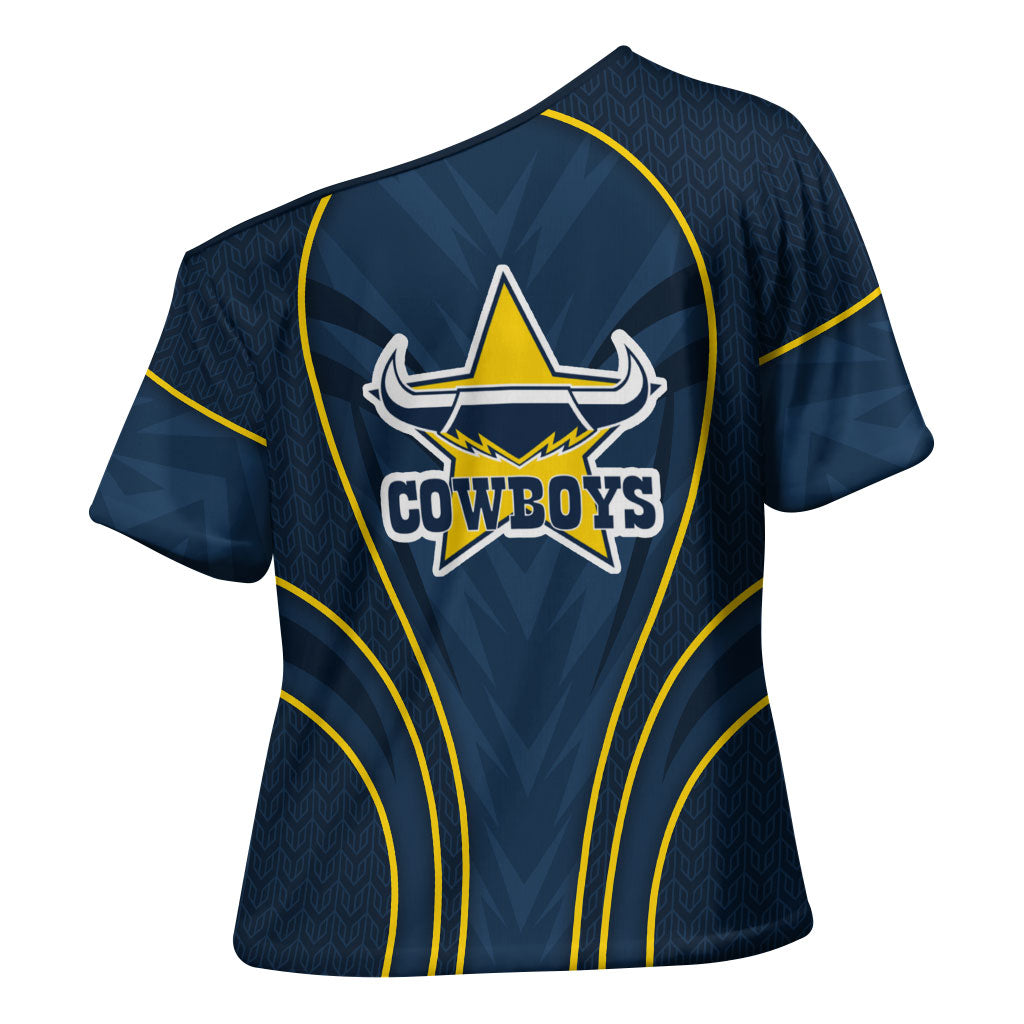 North Queensland Cowboys Rugby Mascot Cross Shoulder Shirt Australian Rugby Culture - Tribal Inspired Wolf