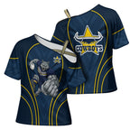 North Queensland Cowboys Rugby Mascot Cross Shoulder Shirt Australian Rugby Culture - Tribal Inspired Wolf