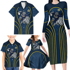 North Queensland Cowboys Rugby Mascot Family Matching Long Sleeve Bodycon Dress and Hawaiian Shirt Australian Rugby Culture - Tribal Inspired Wolf