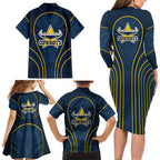 North Queensland Cowboys Rugby Mascot Family Matching Long Sleeve Bodycon Dress and Hawaiian Shirt Australian Rugby Culture - Tribal Inspired Wolf