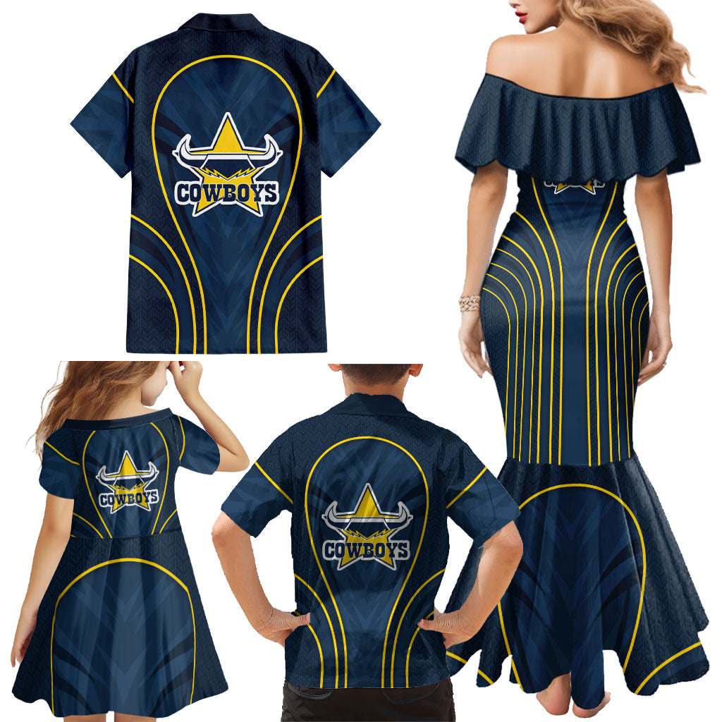 North Queensland Cowboys Rugby Mascot Family Matching Mermaid Dress and Hawaiian Shirt Australian Rugby Culture - Tribal Inspired Wolf