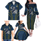 North Queensland Cowboys Rugby Mascot Family Matching Off The Shoulder Long Sleeve Dress and Hawaiian Shirt Australian Rugby Culture - Tribal Inspired Wolf