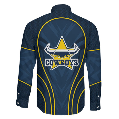 North Queensland Cowboys Rugby Mascot Family Matching Off The Shoulder Long Sleeve Dress and Hawaiian Shirt Australian Rugby Culture - Tribal Inspired Wolf