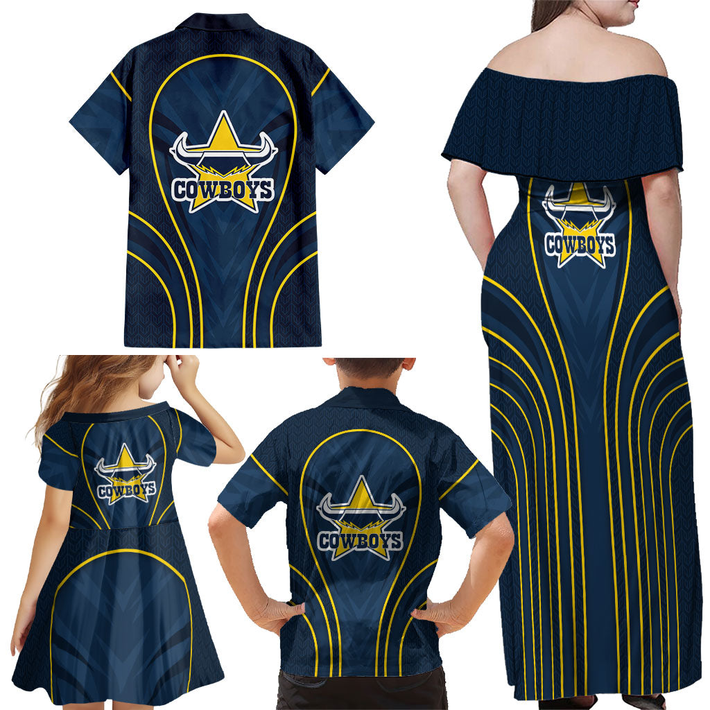 North Queensland Cowboys Rugby Mascot Family Matching Off Shoulder Maxi Dress and Hawaiian Shirt Australian Rugby Culture - Tribal Inspired Wolf