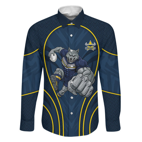 North Queensland Cowboys Rugby Mascot Family Matching Off Shoulder Maxi Dress and Hawaiian Shirt Australian Rugby Culture - Tribal Inspired Wolf
