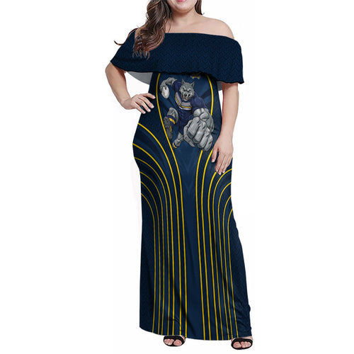 North Queensland Cowboys Rugby Mascot Family Matching Off Shoulder Maxi Dress and Hawaiian Shirt Australian Rugby Culture - Tribal Inspired Wolf