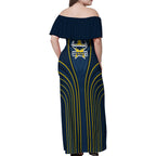 North Queensland Cowboys Rugby Mascot Family Matching Off Shoulder Maxi Dress and Hawaiian Shirt Australian Rugby Culture - Tribal Inspired Wolf